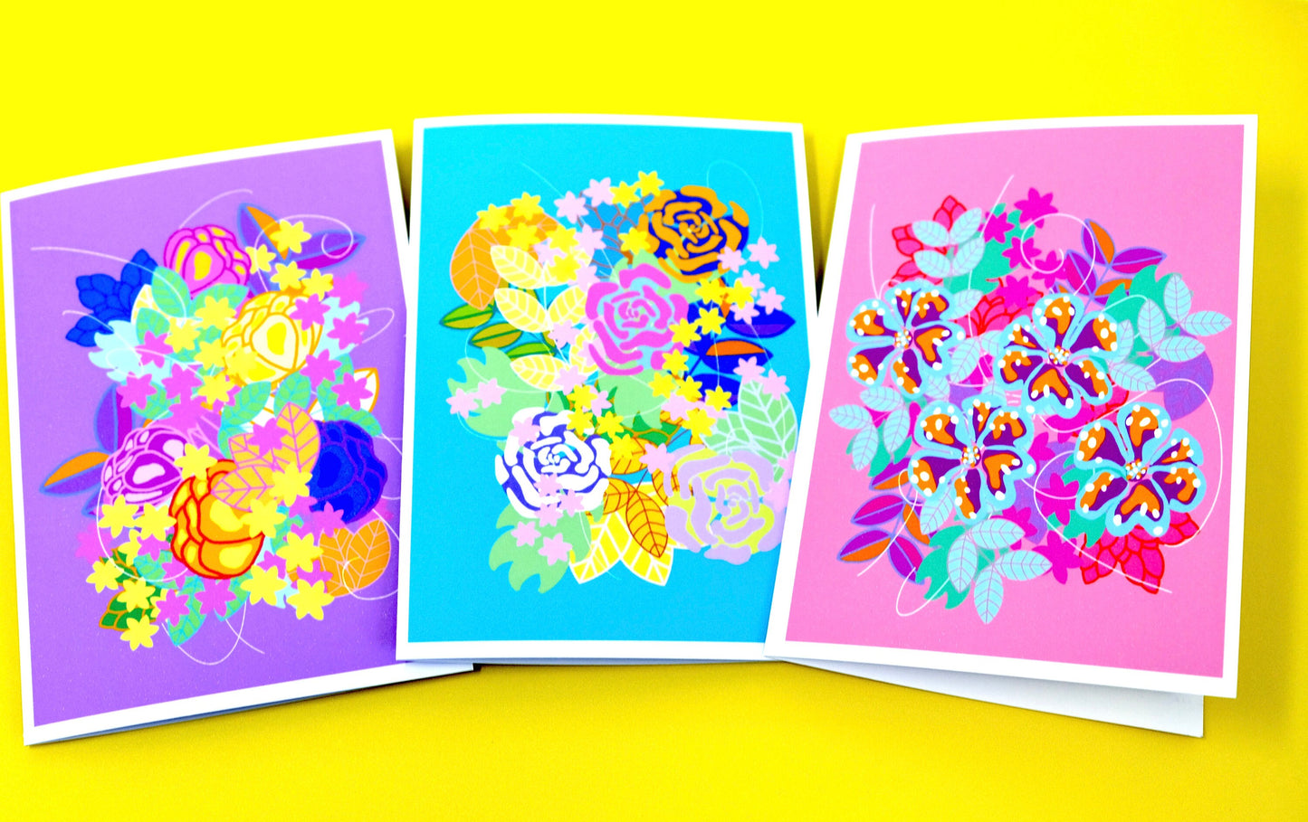 Original Colourful Floral Note Cards Collection - Blank Cards with Envelopes- Greeting Cards - Thank You Notes