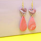 Unique Handmade Polymer Clay Earrings - Assorted Hearts and Teardrop Pink Marbling Earrings