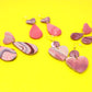 Unique Handmade Polymer Clay Earrings - Assorted Hearts and Teardrop Pink Marbling Earrings