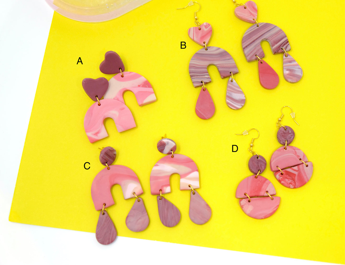 One Off Handmade Polymer Clay Earrings - Assorted Hearts and Rainbows Earrings - Valentine's Day Collection