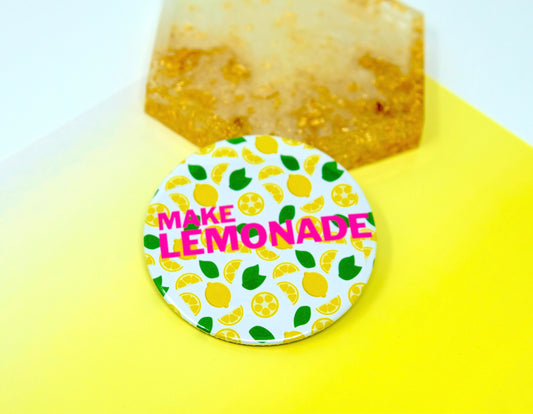 Make Lemonade Pocket Mirror - Beyonce Inspired Hand Held Mirror - Large Beauty Compact With Lemon Pattern Print