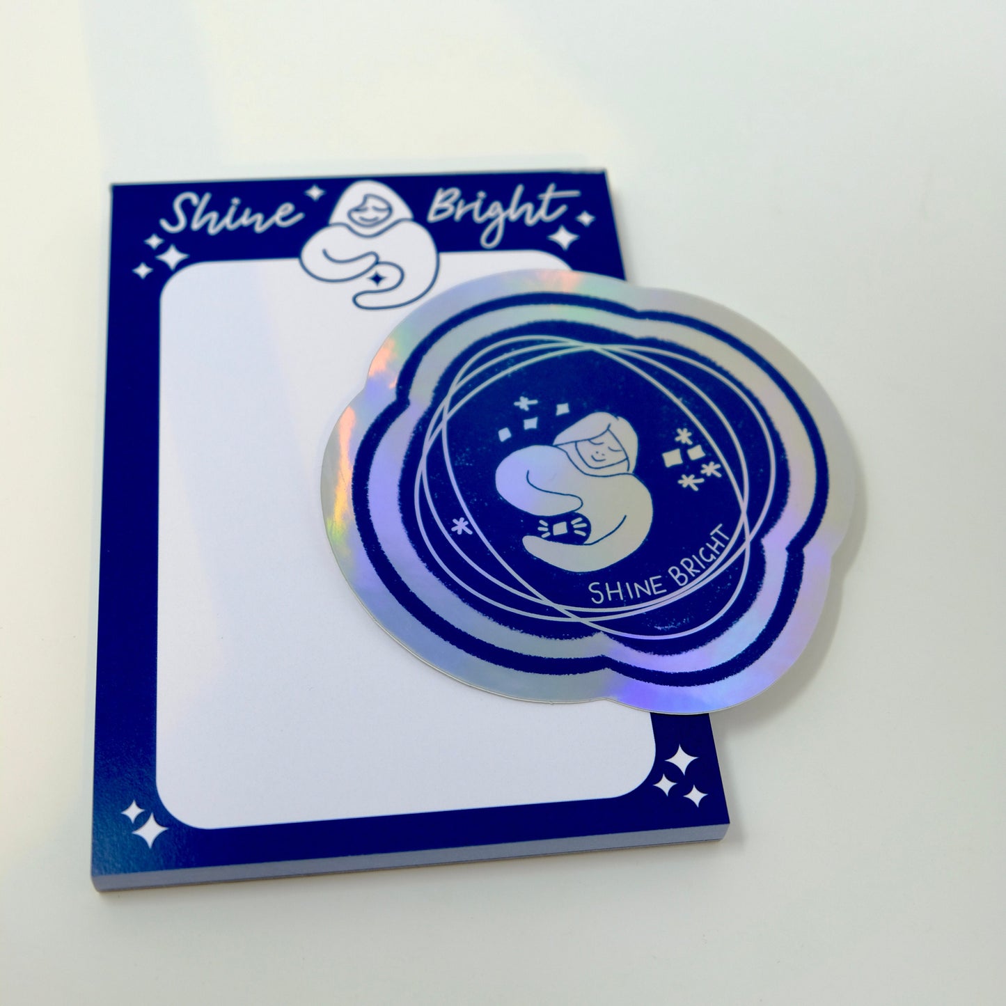 Shine Bright Gift Set - A6 Notepad and Holographic Sticker Gift Set - Celestial Stationary Gift Bundle