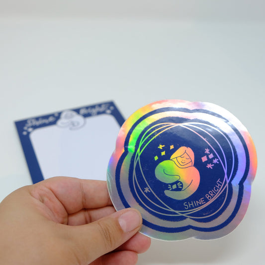 Shine Bright Gift Set - A6 Notepad and Holographic Sticker Gift Set - Celestial Stationary Gift Bundle