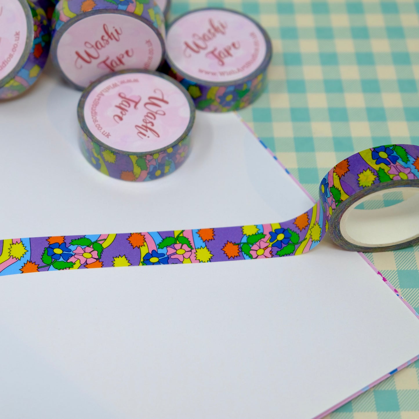 Purple Washi Tape With Stars and Flowers - Illustrated Washi Paper Tape - Bright And Colourful Stationary Tape for Bullet Journalling