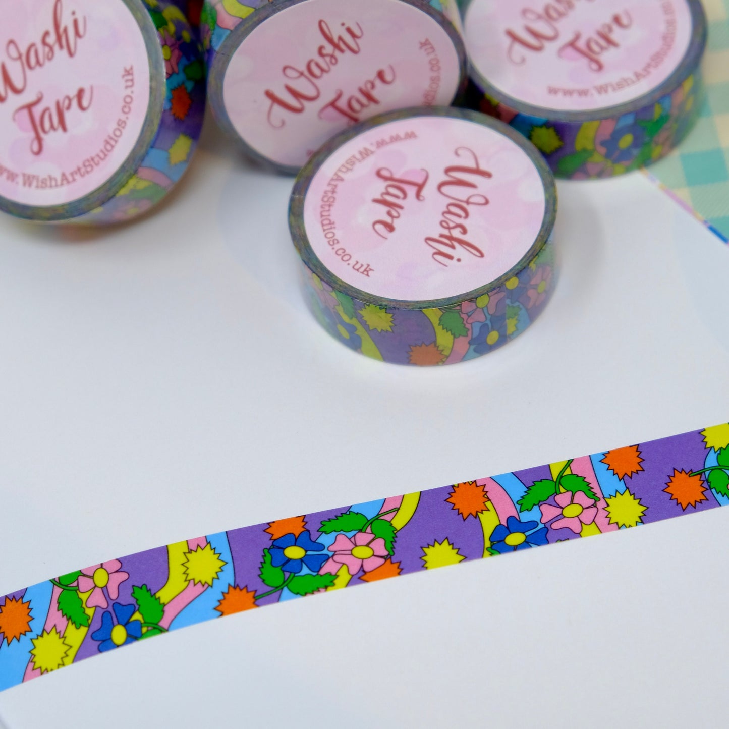 Purple Washi Tape With Stars and Flowers - Illustrated Washi Paper Tape - Bright And Colourful Stationary Tape for Bullet Journalling