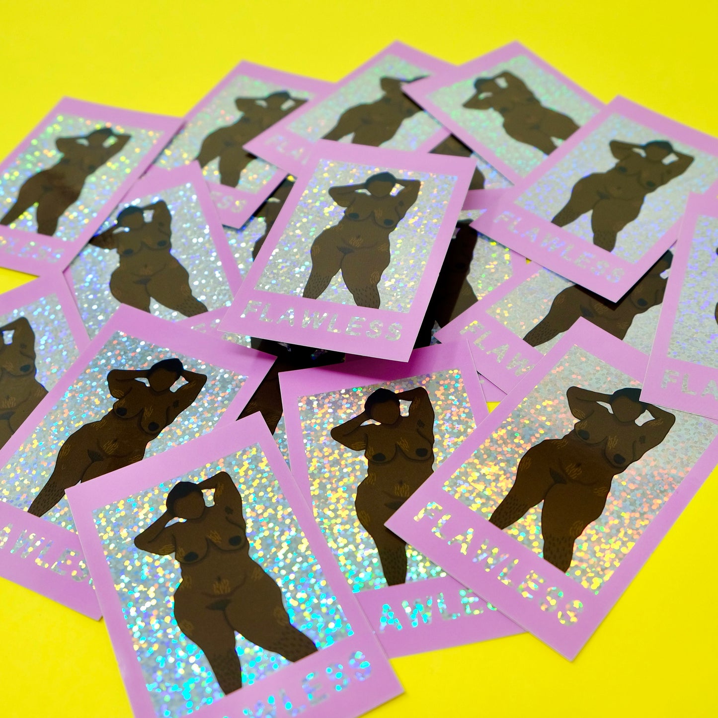 Flawless Self Love Glitter Vinyl Die Cut - Large Body Positive Vinyl Feminist Sticker - Plus Sized Babe