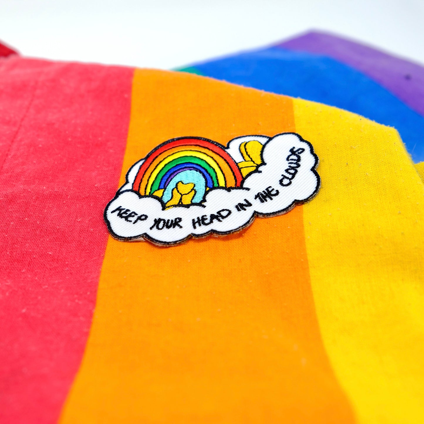 Head In The Clouds Iron-on Embroidery - Positive Rainbow Affirmation Patch - Dreamers Patch with Rainbow Embroidery
