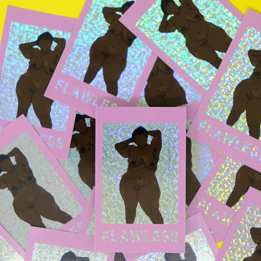 Flawless Self Love Glitter Vinyl Die Cut - Large Body Positive Vinyl Feminist Sticker - Plus Sized Babe