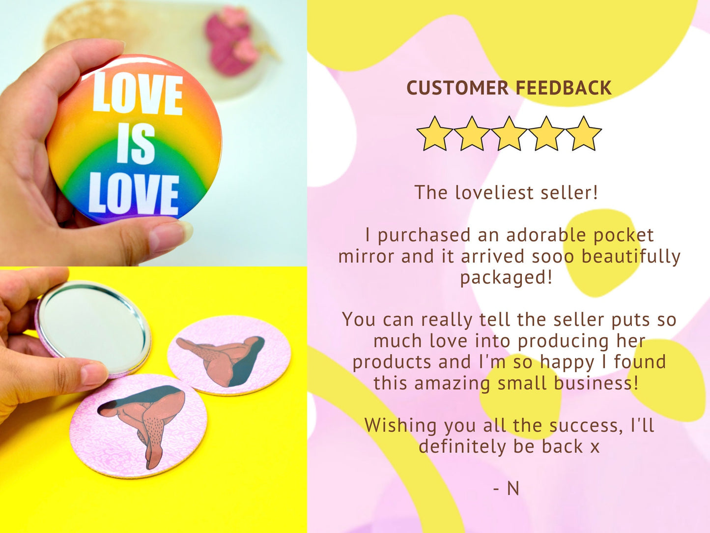Positive Self Image Compact Mirror - Self Love Pocket Mirror Promoting Body Positivity - Love you're Imperfections Make Up Mirror