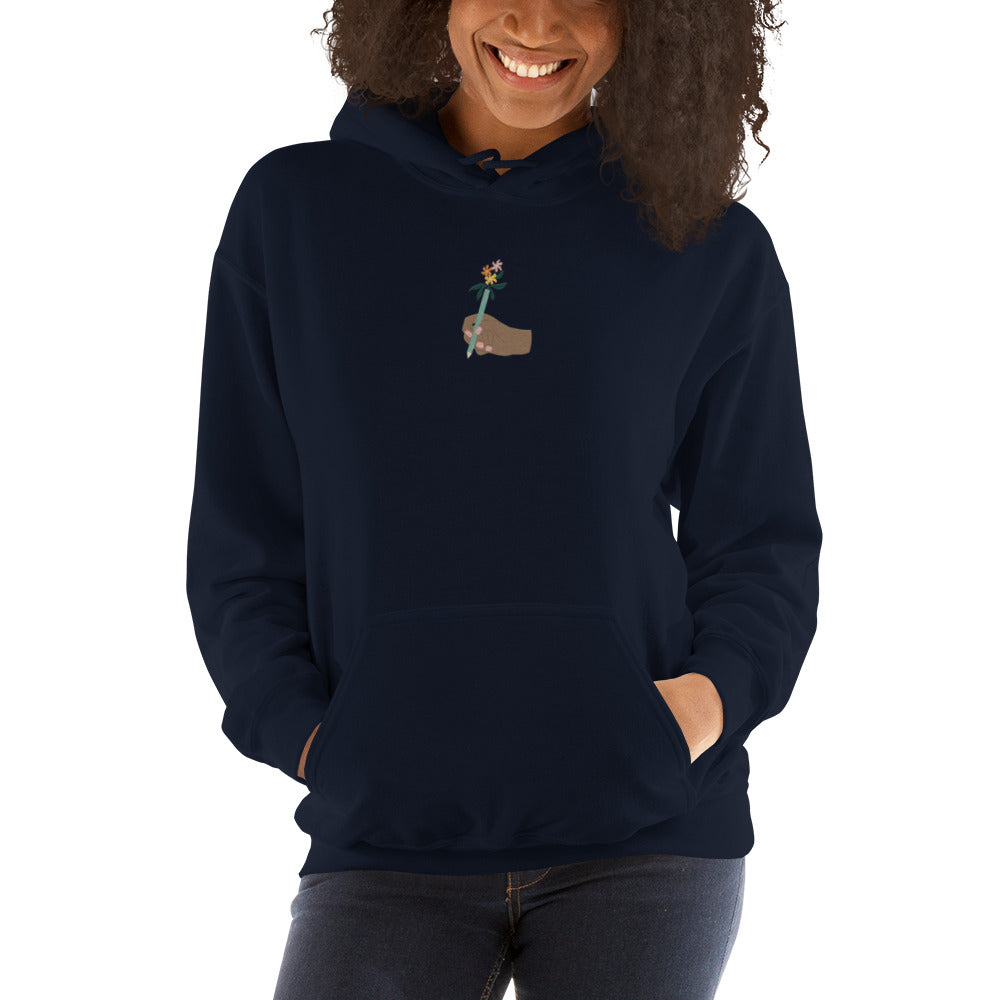 Blooming Creativity Unisex Hoodie - Embroidered Jumper with Hood